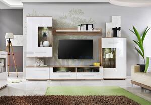 Moderná obývacia izba Sella A, dub / MDF biely lesk