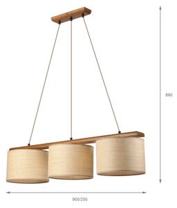 Luster na lanku AIDA 3xE27/15W/230V pr. 25 cm dub/rafia
