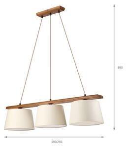 Závesný luster AIDA 3xE27/15W/230V, priemer 25 cm, dub/krémová