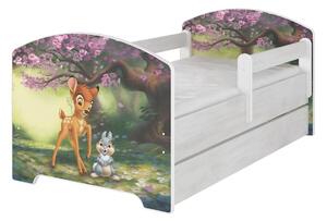 Detská posteľ so zábranou - srnček Bambi - dekor nórska borovica Oskar bed 140x70 cm posteľ bez úložného priestoru