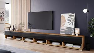 TV stolík Lebeno 300, dub wotan/čierný lesk s LED osvetlením