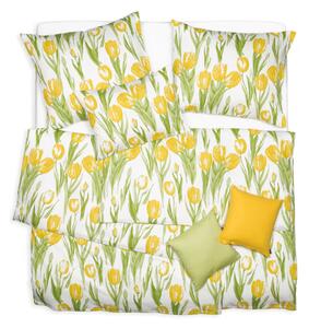 Obliečky SATÉN DESIGN tulips žltá bežný 1x paplón 140x200 + 1x vankúš 70x90 cm