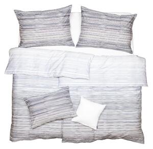 Obliečky SATÉN DESIGN lines biela modrá bežný 1x paplón 140x200 + 1x vankúš 70x90 cm