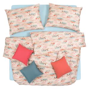 Obliečky SATÉN DESIGN flamingo piesková bežný 1x paplón 140x200 + 1x vankúš 70x90 cm