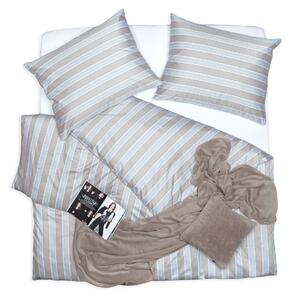 Obliečky SATÉN PLUS pruhy béžová bežný 1x paplón 140x200 + 1x vankúš 70x90 cm