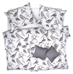 Obliečky SATÉN DESIGN grey birds bežný 1x paplón 140x200 + 1x vankúš 70x90 cm