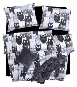 Obliečky KLASIK DESIGN multi cats sivá bežný 1x paplón 140x200 + 1x vankúš 70x90 cm