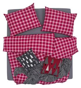 Obliečky FLANEL káro červená bežný 1x paplón 140x200 + 1x vankúš 70x90 cm