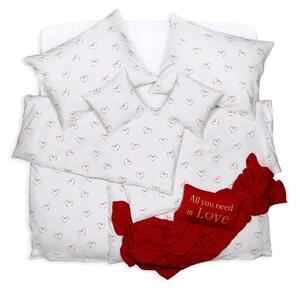 Obliečky KREP srdce biela červená bežný 1x paplón 140x200 + 1x vankúš 70x90 cm