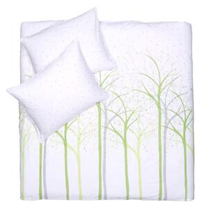 Obliečky SATÉN DESIGN stromy biela zelená bežný 1x paplón 140x200 + 1x vankúš 70x90 cm