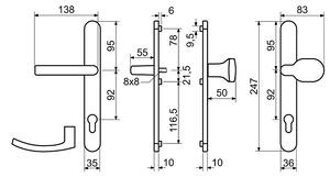 Dverové profilové kovanie RICHTER RHD 0040 ZB (nerez), kľučka obojstranná/guľa, Otvor na cylindrickú vložku PZ, RICHTER Nerez matný, 92 mm