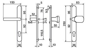 Dverové profilové kovanie RICHTER RHD 0030 (F1, F4, F9, BIELA,ANTRACIT,ČIERNÁ), kľučka obojstranná/guľa, Otvor na cylindrickú vložku PZ, RICHTER BIELA (RAL 9016M), 92 mm