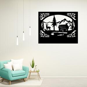 Obraz - chalúpka s jeleňom Veľkosť rámu: 36x29cm
