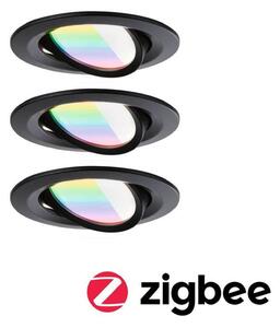 Paulmann LED zapustená svietidlo Nova Coin Smart čierna RGBW, sada 3 ks, 8,4 cm, Čierna, Obývacia izba / jedáleň, Hliník, Moderný, Zapustené okrúhle