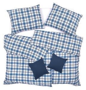 Obliečky FLANEL káro basic biela modrá bežný 1x paplón 140x200 + 1x vankúš 70x90 cm