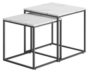 VASAGLE Duo štvorcový konferenčný stolík 2 ks - mramor farba / nohy čierne