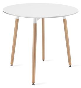 Stôl KAMI okrúhly v škandinávskom štýle 80cm - biely / nohy prírodné