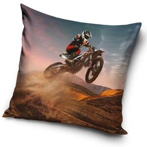 DETSKÁ DEKORAČNÁ OBLIEČKA NA VANKÚŠ MOTOCROSS 40X40 CM VZOROVANÁ