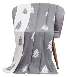 Deka pletená DESIGN stromčeky sivá biela 130x190 cm