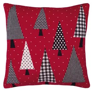 Dekoračný návlek pletený DESIGN stromy červená čierna 45x45 cm