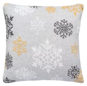 Dekoračný návlek pletený DESIGN vločky sivá žltá 45x45 cm