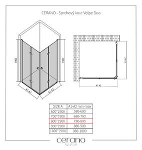 CERANO - Sprchovací kút Volpe Duo L/P - čierna matná, transparentné sklo - 80x80 cm - skladacia