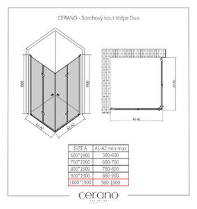CERANO - Sprchovací kút Volpe Duo L/P - čierna matná, transparentné sklo - 100x100 cm - skladacia