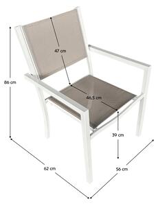 TEMPO Záhradná stohovateľná stolička, biela oceľ / svetlo šedá, DORIO
