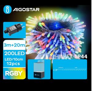 Aigostar B.V. Aigostar - LED Vonkajšia vianočná reťaz 200xLED/8 funkcií 23m IP44 multicolor AI0455 + záruka 3 roky zadarmo