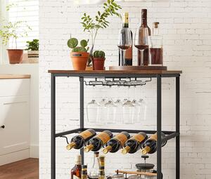VASAGLE Servírovací stolík na víno hnedý 60 x 75 x 40 cm