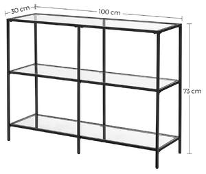 VASAGLE Konzolový stolík so sklenenou doskou čierny 100 x 73 x 30 cm