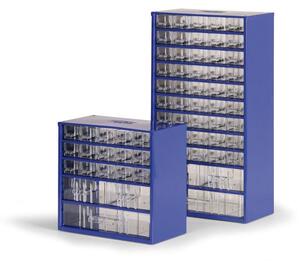 Kovová závesná skrinka so zásuvkami, 18 zásuviek, modrá