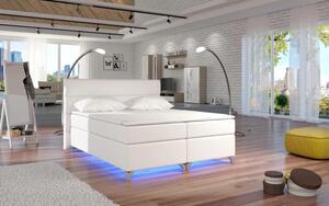 Zltahala.sk Posteľ Boxspring Amadeus + LED 200x180, biela (koženka - bao 09)