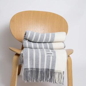 Vlnená deka z merino vlny Liora - Gray White Stripe