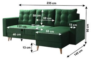 KONDELA Rozkladacia sedacia súprava, zelená, pravá, BLEKY ROH