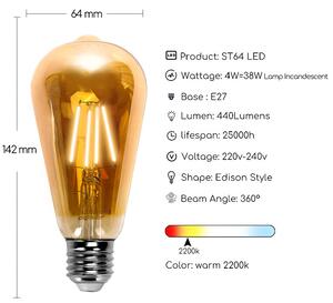 LED vintage žiarovka 4W jantárová E27 (AS-199142)