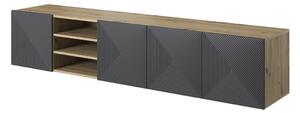 Závesný TV stolík Asha 200 cm s 3 otvorenými policami - artisan / rivier stone mat