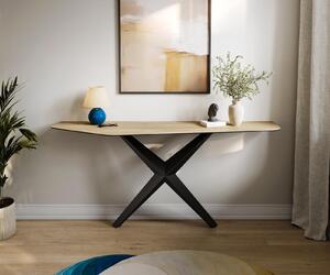 DELIFE Konzolový stolík Edge polygonálny 180×50 cm keramika Laminam® sabbia dubová farba Zentharo kov čierna
