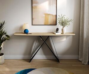 DELIFE Konzolový stolík Edge zaoblený 180×40 cm keramika Laminam® sabbia v dubovej farbe Velio kov čierna