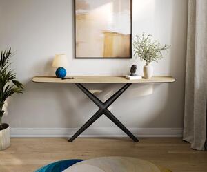 DELIFE Konzolový stolík Edge zaoblený 180×40 cm keramika Laminam® Sabbia dubová farba Estelo kov čierna