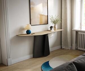 DELIFE Konzolový stolík Edge polygonálny 180×50 cm keramika Laminam® Sabbia dubová farba Livos kov čierna