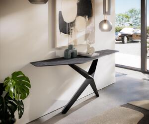 DELIFE Konzolový stolík Edge polygonálny 180×50 cm keramika Laminam® Nero Greco antracitová Zentharo kov čierna