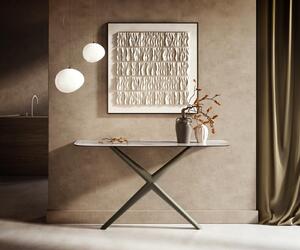DELIFE Konzolový stolík Edge zaoblený 140×40 cm keramika onyx perla Estelo kov titánová farba