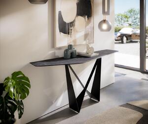 DELIFE Konzolový stolík Edge polygonálny 180×50 cm keramika Laminam® Nero Greco antracitová Spios kov čierna