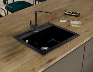 Sink Quality Ferrum, kuchynský granitový drez 565x510x205 mm + chrómový sifón, čierna, SKQ-FER.C.1K60.X