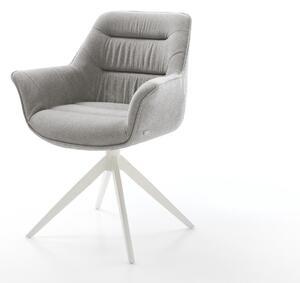 DELIFE Jedálenská stolička Kaira-Flex texturovaná látka mäkký sivá krížová podstava široká biela 360° otočná s hojdacou funkciou