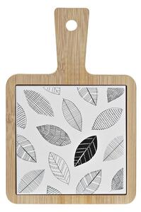 Tácka na chuťovky DKD Home Decor Biela/Čierna Bambus Kamenina Listy Cottage 18 x 12 x 1 cm