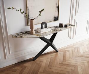 DELIFE Konzolový stolík Edge polygonálny 180×50 cm keramika patagonia leštená Zentharo kov čierna