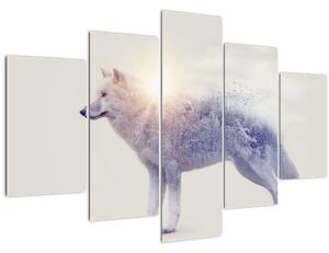 Obraz - Arktický vlk zrkadliaci divokú krajinu (150x105 cm)