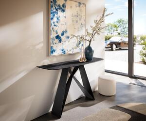 DELIFE Konzolový stolík Edge zaoblený 140×40 cm keramika Laminam® Nero Greco antracit Velio kov čierna